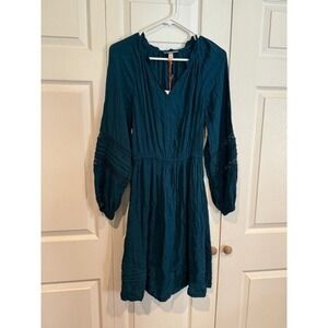 New Knox Rose Boho Indie Blue Mini Lace Pocket Dress Long Sleeve Dress
